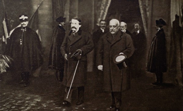 World War I. Aristide Briand, President of the French Council, on a trip to Italy