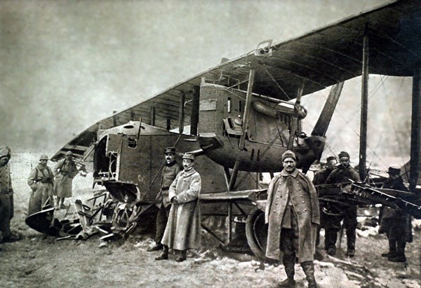 World War I. A huge Gotha shot down near Soissons (1918)