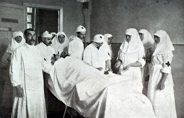 The Empress of Russia caring for the wounded in Petrograd