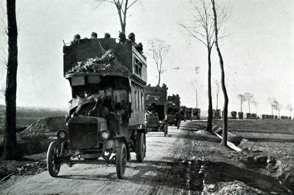 A convoy of Indian  troops on a road in the North (1915)