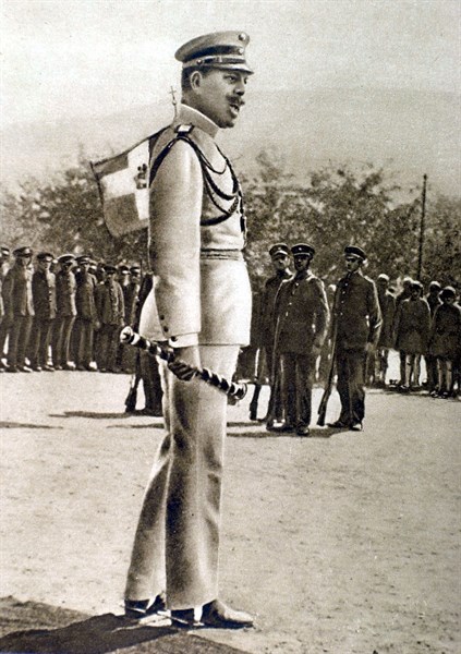 King Constantine of Greece passing conscripts in review (1915)