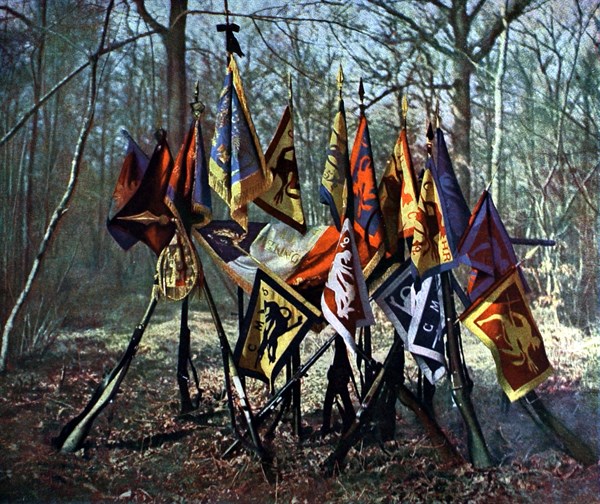 Première Guerre Mondiale. Drapeau et fanions du 152e régiment d'infanterie (1918)