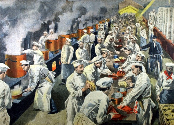 At the mayors' banquet, a scene in the kitchens (1900)
