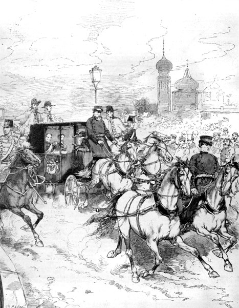 The coronation crowns arriving in Moscow (1883)