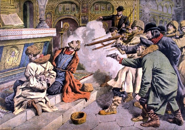 Un groupe de révolutionnaires exécute deux d'entre eux accusés d'avoir trahi leur cause à Slankow, du 24 février 1907