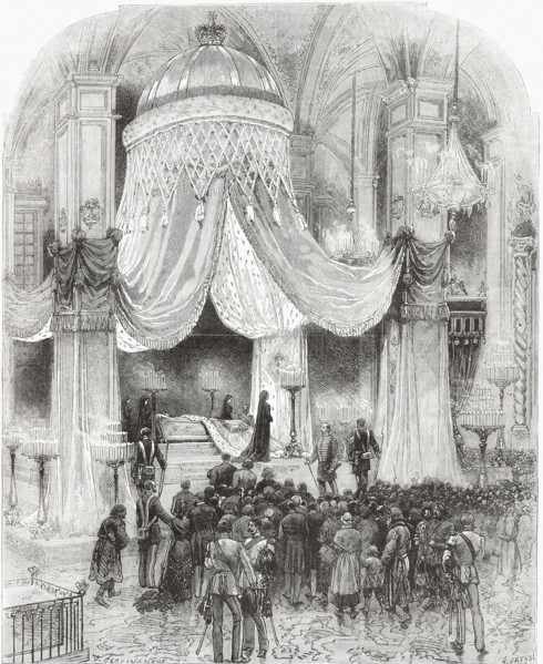 Les obsèques de l'impératrice Marie-Alexandrovna à Saint-Pétersbourg, in "Le Monde illustré" du 26 juin 1880.