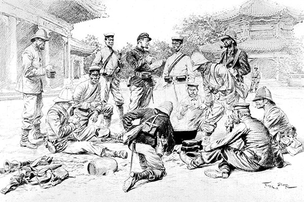 Boxer rebellion.
Peking occupied by French, German and Japanese troops (1900)