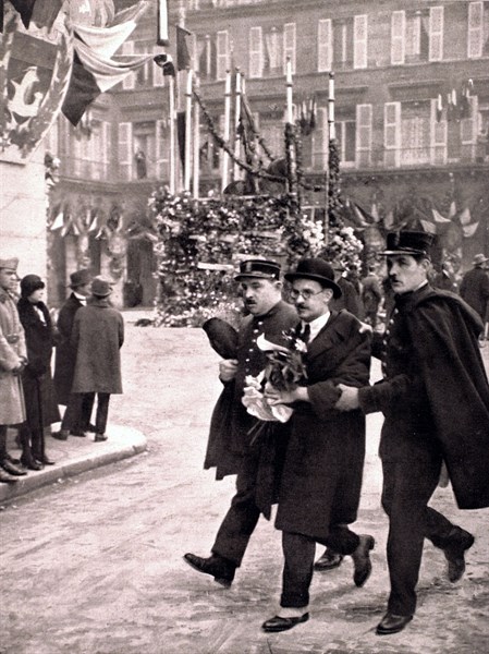 A demonstrator is arrested on the day of Joan of Arc's celebration, in Paris, May 9, 1926