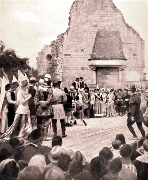 At the Chinon castle, open air theatre. Reconstruction of the first encounter between Joan of Arc and the Dauphin Charles
