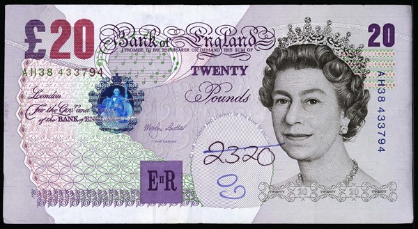 20 pounds sterling banknote