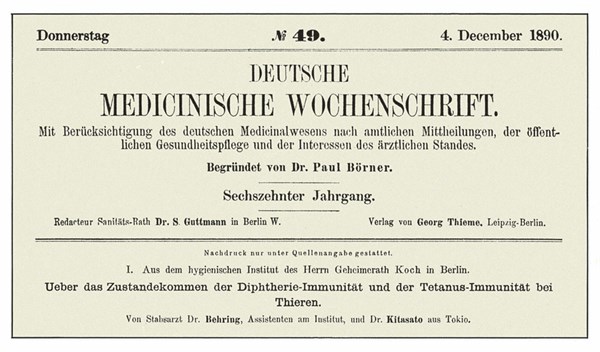 Behring and Kitasato's works about the discovery of diphteria and tetanus
