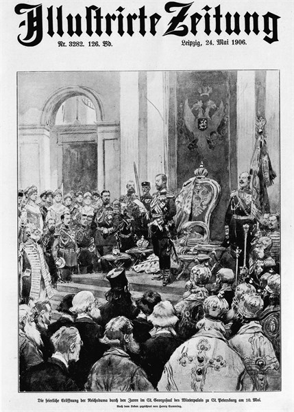 Couverture du journal "Illustrierte Zeitung", ouverture de la Douma à Saint-Pétersbourg, Russie