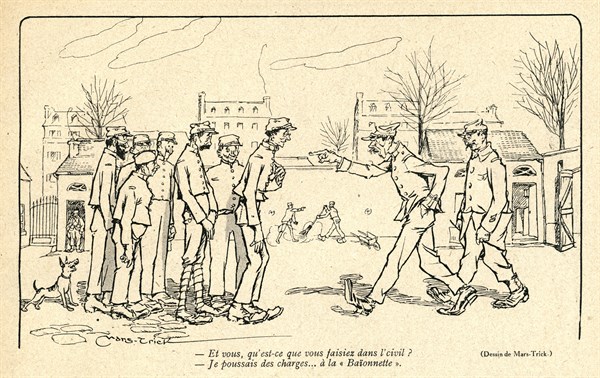 Dessin humoristique paru dans La Baïonnette n°38 du 23 mars 1916