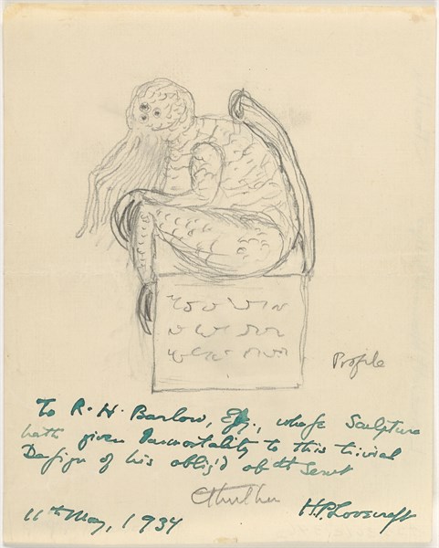 Statuette de Cthulhu dessinée par H. P. Lovecraft