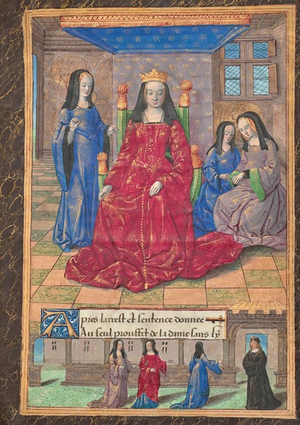 Master of the Chronique scandaleuse, Anne of Brittany Enthroned and Accompanied by Her Ladies-in-Waiting