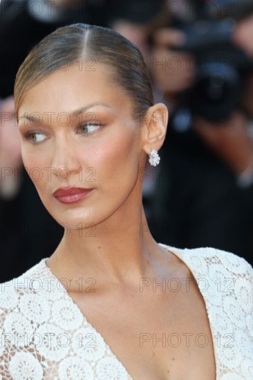 Bella Hadid (Schiaparelli dress by Daniel Roseberry) attends the "La Bataille De Gaulle: L'Âge De