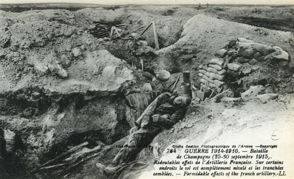 German soldier lying in a trench, 1915