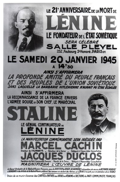 Affiche du Parti communiste français pour le 21e anniversaire de la mort de Lénine