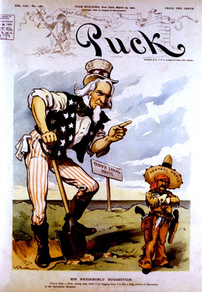 Satirical cartoon in 'Puck' about the Panama canal