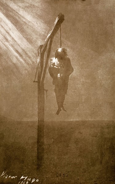 Dessin à la plume de Victor Hugo. Mort de John Brown