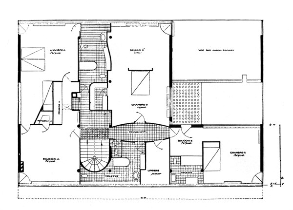 Villa de Le Corbusier à Garches, plan du 1er étage