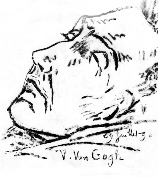 Dessin du Dr Gachet. Portrait de Van Gogh sur son lit de mort