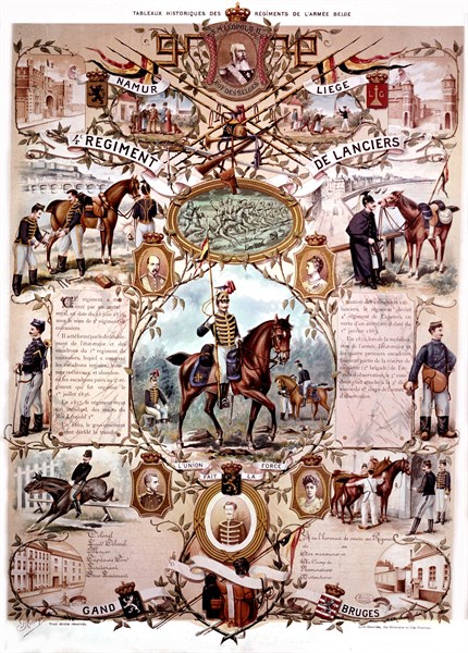 Historical colouredr print or the regiments of the Belgian army