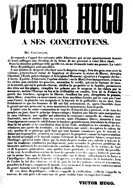 Poster for the election of Victor Hugo (1802-1885)