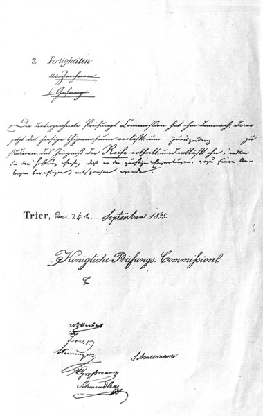 Certificat de fin d'étude de Karl Marx