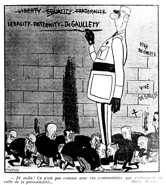 Caricature: 'That's it! WE are not like those Communists who worship individuals'