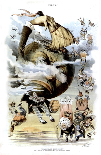 Caricature, Democracy sweaping away royal and imperial families around the world