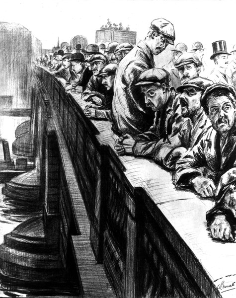 Dessin d'Arthur Garratt, chômage à Londres (1911)