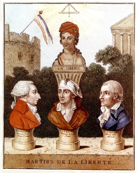 Allégorie. Les martyrs de la liberté : Le Peletier, Marat, Chalier