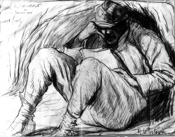 Drawing by Le Poitevin, Time to read the mail