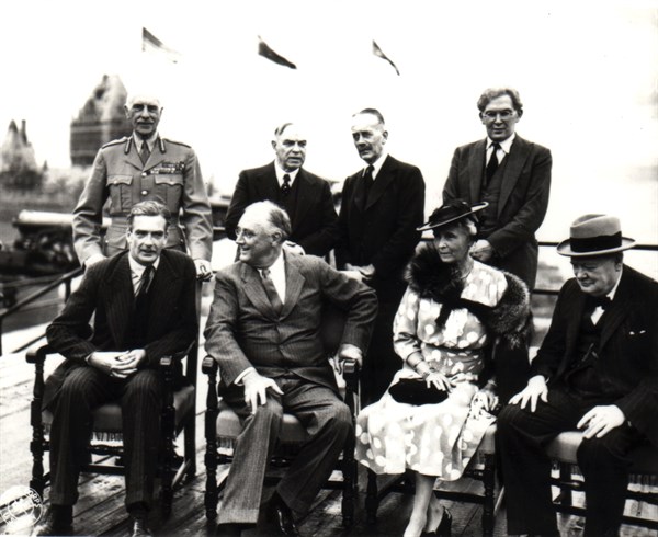 Quebec conference. Eden, Roosevelt, Mrs Churchill (?) and Churchill