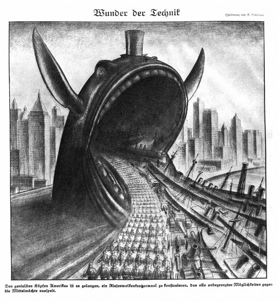 Schilling. Cartoon on the U.S. entering the war (1917)