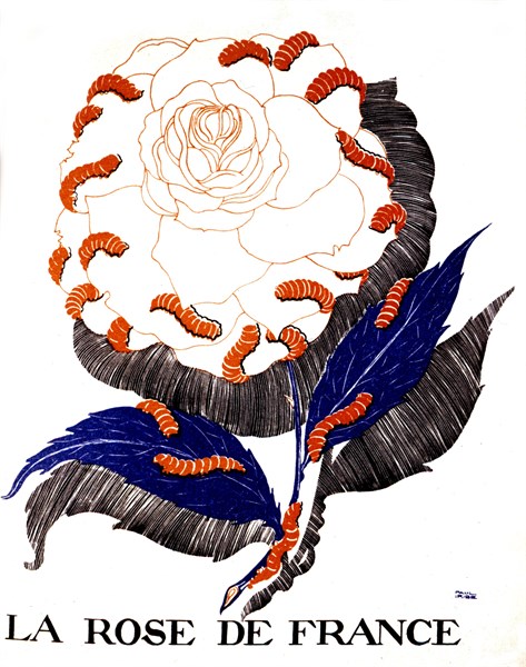 Dawing by Paul Iribe, 'The rose of France' eaten by worms