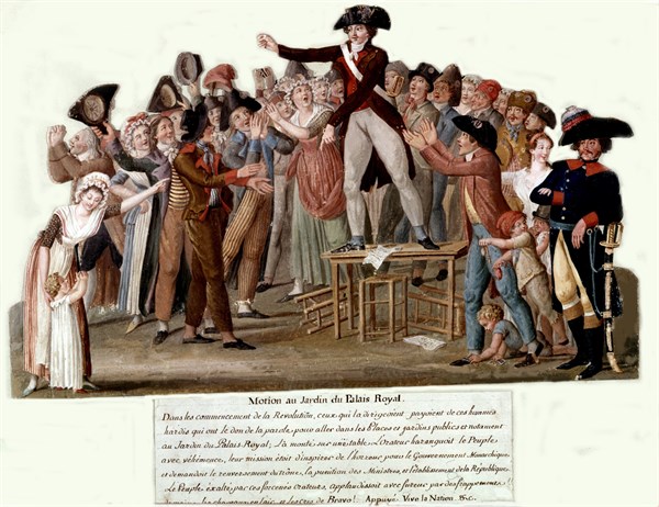 Paul Etienne Lesueur, Matin au Palais royal. Un orateur incite les gens à manifester.