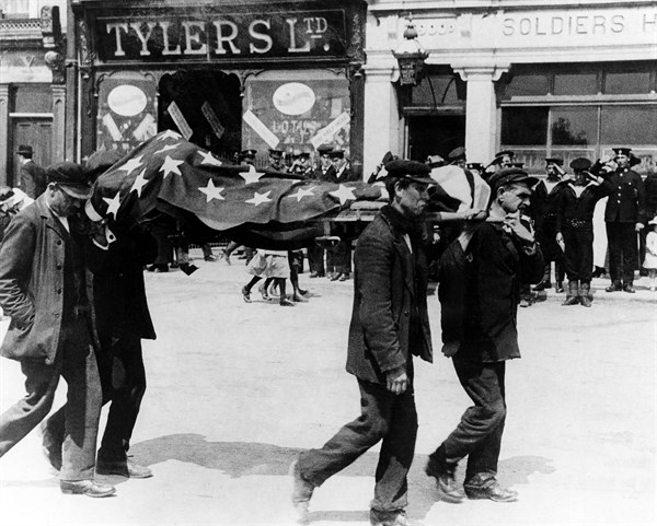 Coffin of an American soldier killed in the torpedoing of the Lusitania