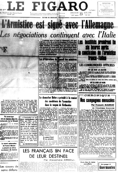 1st page of an edition of the magazine "Le Figaro" announcing the armistice