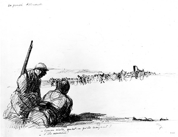 Caricature de Jean-Louis Forain (1852-1931). "La poussée allemande"