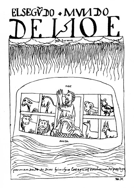 Peruvian manuscript: Chronicles of Huaman. Noah's Ark