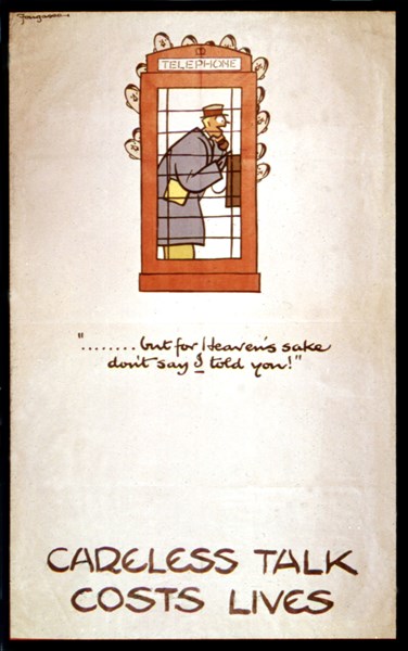 English poster warning the population against spies
