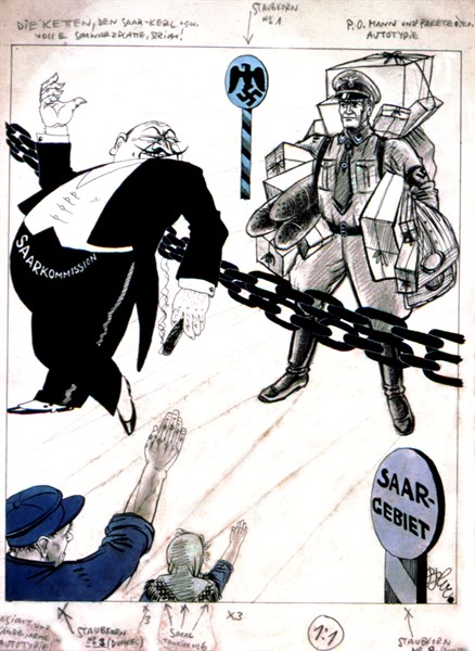 German caricature against the incorporation of the Sarre region into France