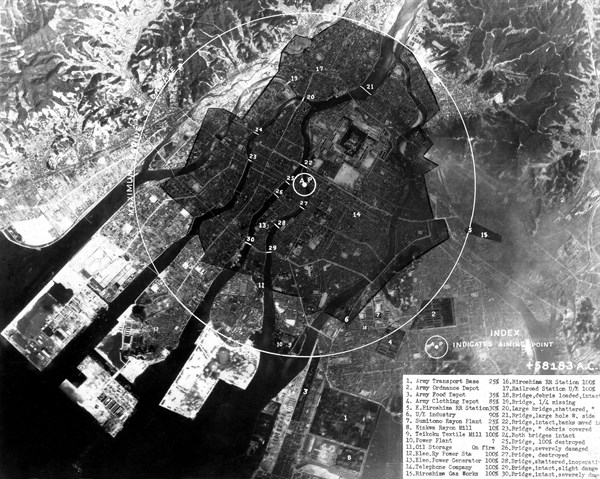 Hiroshima devastated by the atomic bomb launched on August 6, 1945