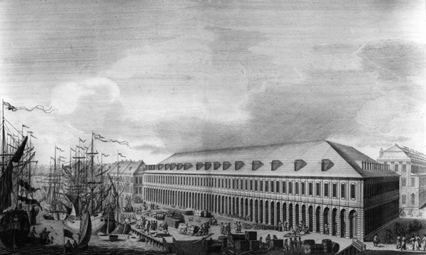 St. Petersburg, view of the Stock Exchange and the goods store, up the Small Neva river