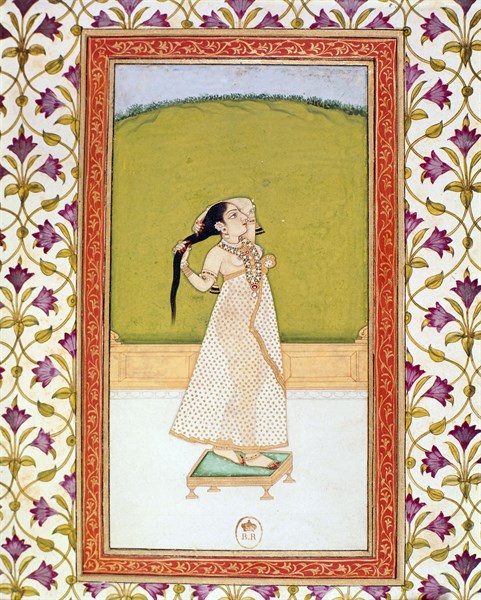 Miniature indienne, Femme se coiffant