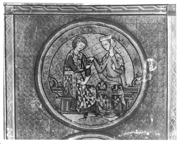 Miniature in "Le Roman de la Poire"Le chevalier et sa dame