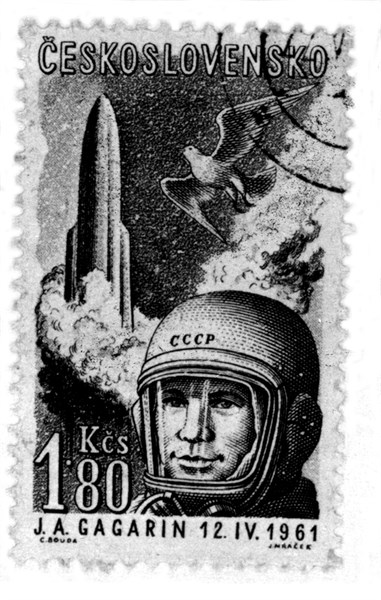 Postage stamp celebrating Yuri Gagarin's space flight