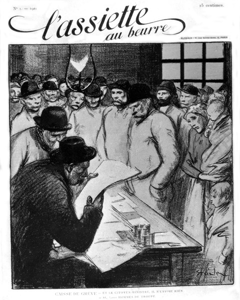 Steinlen, Drawing concerning the strike funds. In "l'Assiette au beurre"